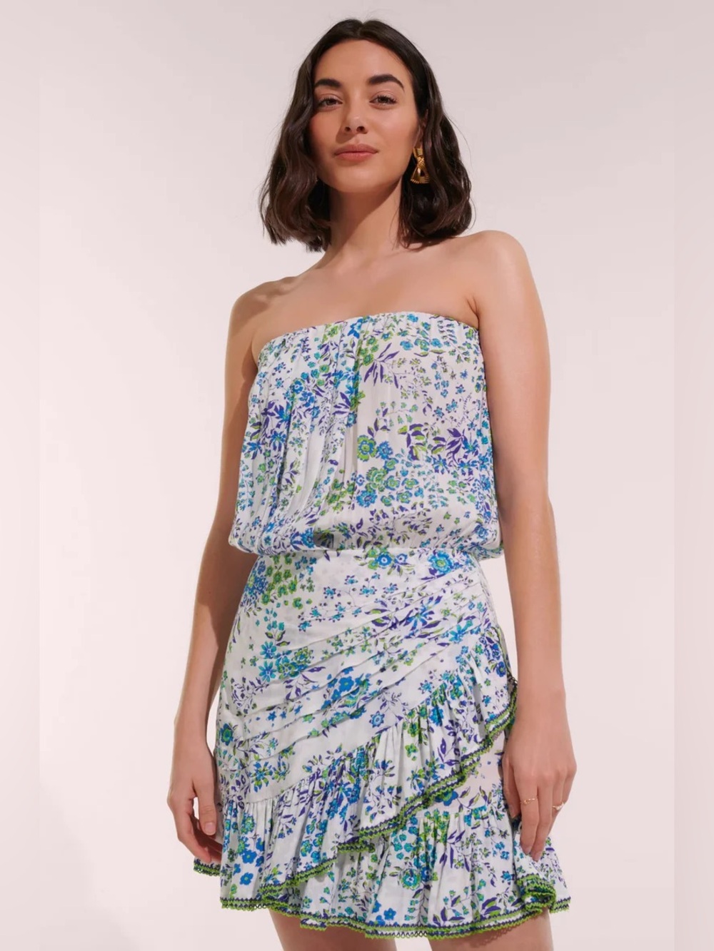 Poupette St Barth Ambra Mini Dress Blue Floral Size S